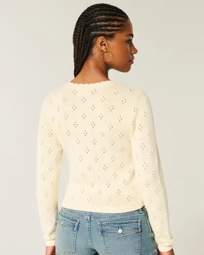 Hollister Eyelet Crew Cardigan In Neutral