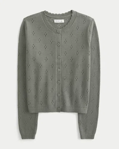 Hollister Eyelet Crew Cardigan In Gray