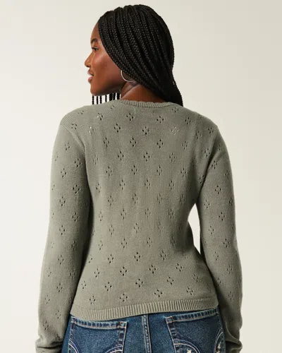 Hollister Eyelet Crew Cardigan In Gray
