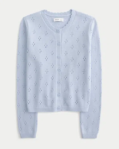 Hollister Eyelet Crew Cardigan In Blue