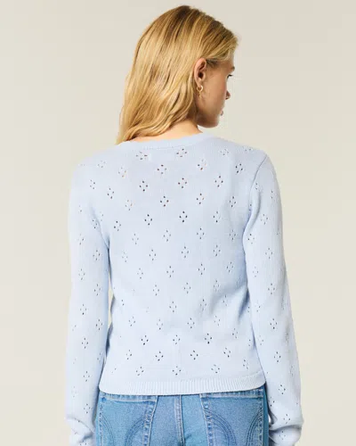 Hollister Eyelet Crew Cardigan In Blue
