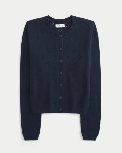 Hollister Eyelet Crew Cardigan In Blue