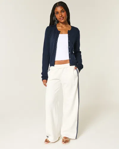 Hollister Eyelet Crew Cardigan In Blue