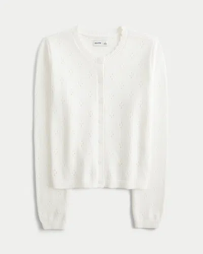 Hollister Eyelet Crew Cardigan In White