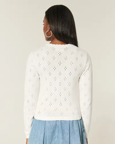 Hollister Eyelet Crew Cardigan In White