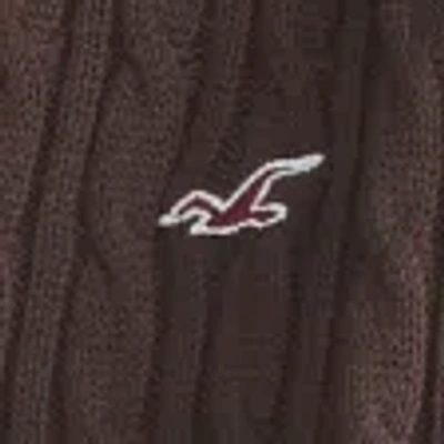 Hollister Faux Fur Trim Hooded Cable-knit Sweater In Brown