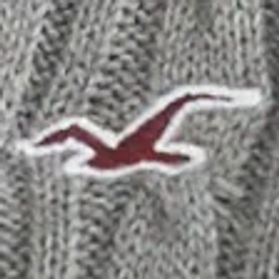 Hollister Faux Fur Trim Hooded Cable-knit Sweater In Gray