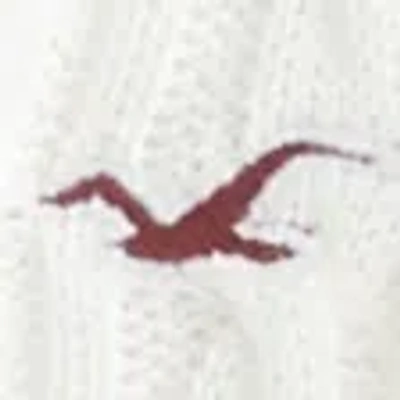 Hollister Faux Fur Trim Hooded Cable-knit Sweater In White