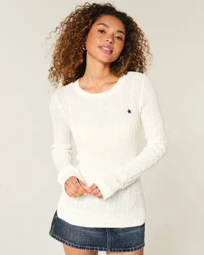Hollister Cable-knit Star Crew Sweater In White