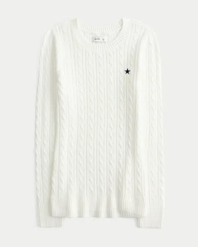 Hollister Cable-knit Star Crew Sweater In White