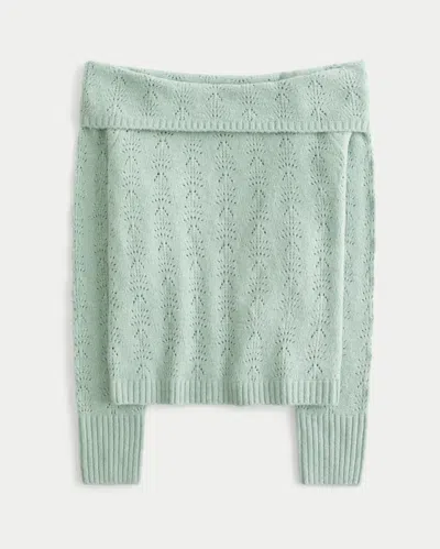 Hollister Comfy Cloud Stitchy Off-the-shoulder Sweater In Green