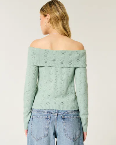 Hollister Comfy Cloud Stitchy Off-the-shoulder Sweater In Green