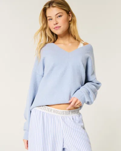 Hollister Comfy Cloud Oversized V-neck Sweater In Blue