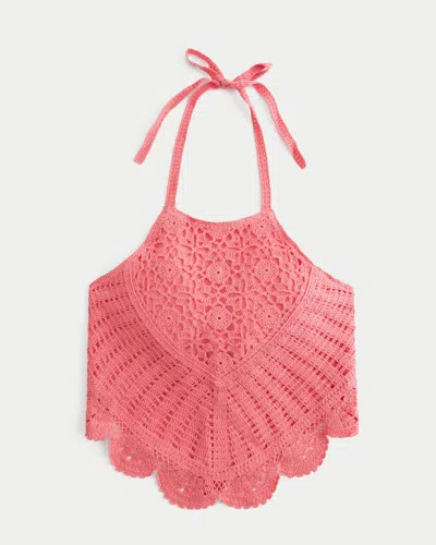 Hollister Crochet High-neck Open Back Tank In Pink