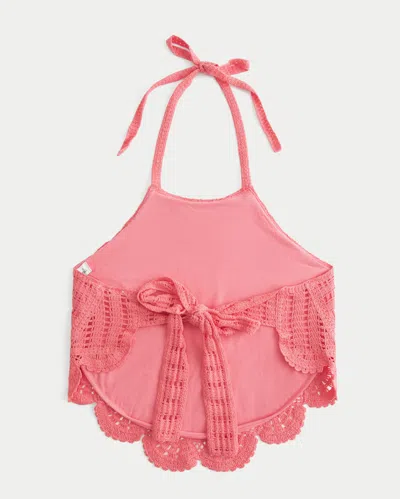 Hollister Crochet High-neck Open Back Tank In Pink