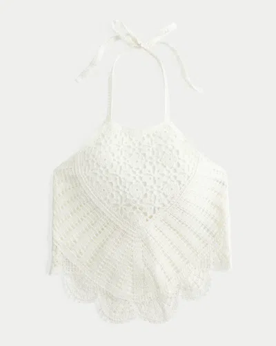 Hollister Crochet High-neck Open Back Tank In Neutral