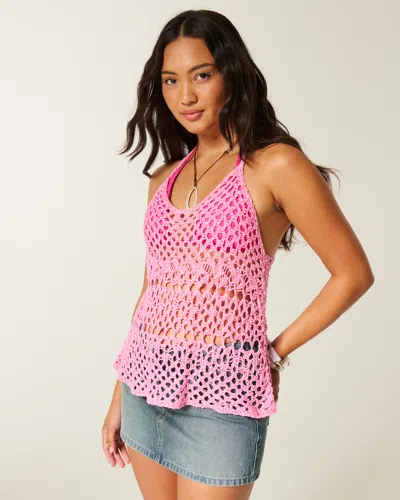 Hollister Crochet-style Racerback Tank In Pink