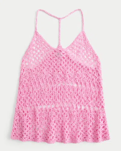 Hollister Crochet-style Racerback Tank In Pink