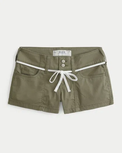Hollister Low-rise Shoelace Waist Poplin Shortie Shorts In Green
