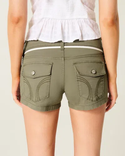 Hollister Low-rise Shoelace Waist Poplin Shortie Shorts In Green