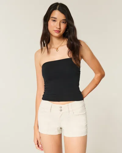 Hollister Low-rise Floral Back Pocket Poplin Shortie Shorts In White