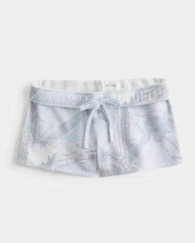 Hollister Blue Camo Fleece Mini Shorts In White