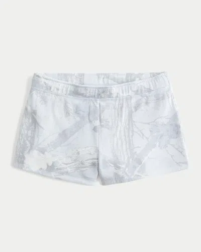 Hollister Blue Camo Fleece Mini Shorts In White