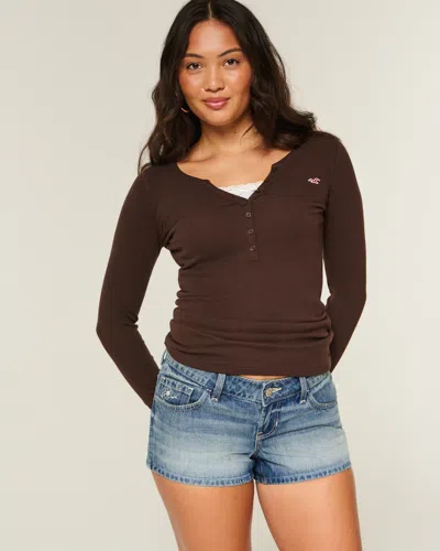 Hollister Ultra Low-rise Medium Wash Floral Embroidered Denim Mini Shorts In Blue