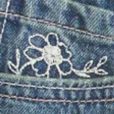 Hollister Ultra Low-rise Medium Wash Floral Embroidered Denim Mini Shorts In Blue