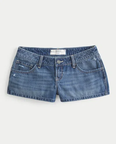 Hollister Ultra Low-rise Distressed Medium Wash Denim Mini Shorts In Blue