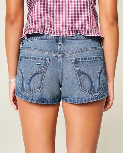 Hollister Ultra Low-rise Distressed Medium Wash Denim Mini Shorts In Blue