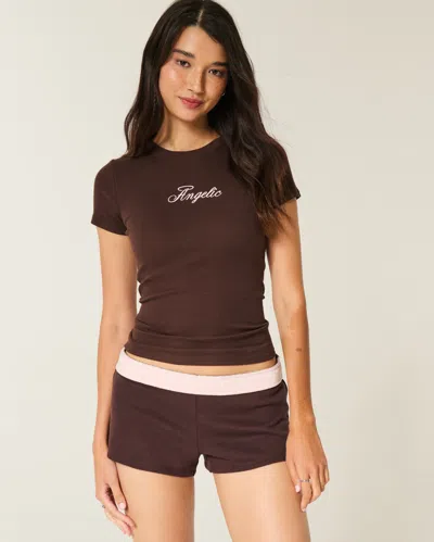Hollister Fleece Mini Short In Brown