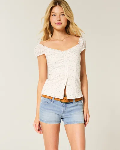 Hollister Low-rise Light Wash Denim Shortie Shorts In White
