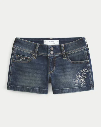 Hollister Low-rise Dark Wash Embroidered Denim Shortie Shorts In White