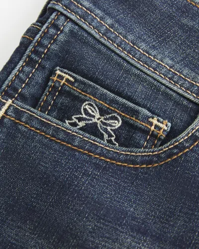 Hollister Low-rise Dark Wash Embroidered Denim Shortie Shorts In White