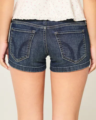 Hollister Low-rise Dark Wash Embroidered Denim Shortie Shorts In White