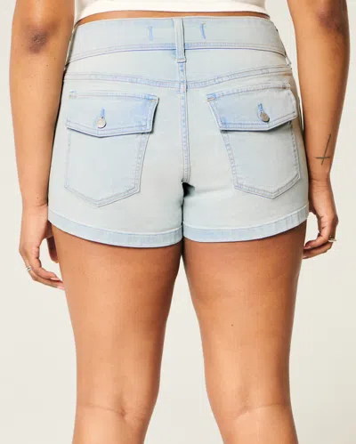 Hollister Low-rise Light Wash Denim Shortie Shorts In Blue