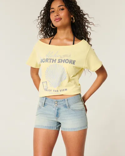 Hollister Low-rise Light Wash Floral Pocket Denim Shortie Shorts In Blue