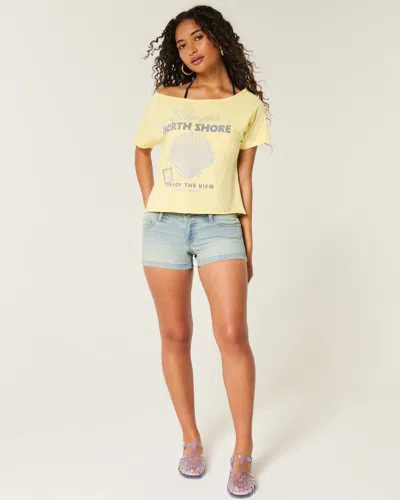 Hollister Low-rise Light Wash Floral Pocket Denim Shortie Shorts In Blue