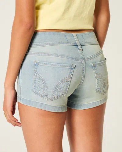 Hollister Low-rise Light Wash Floral Pocket Denim Shortie Shorts In Blue