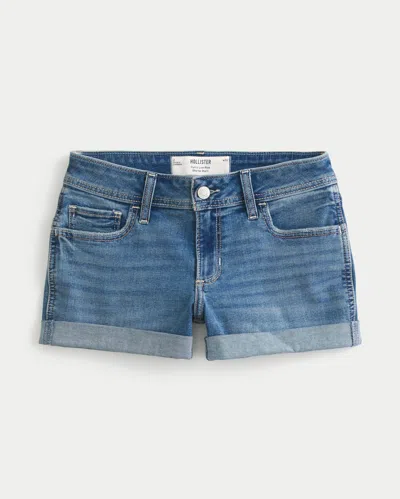 Hollister Curvy Low-rise Medium Wash Denim Shortie Shorts In Blue