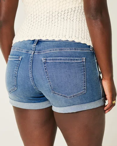 Hollister Curvy Low-rise Medium Wash Denim Shortie Shorts In Blue