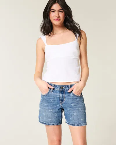 Hollister Low-rise Bow Pattern Baggy Denim Shorts In Blue