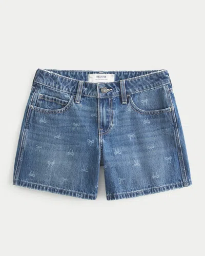 Hollister Low-rise Bow Pattern Baggy Denim Shorts In Blue