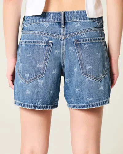 Hollister Low-rise Bow Pattern Baggy Denim Shorts In Blue