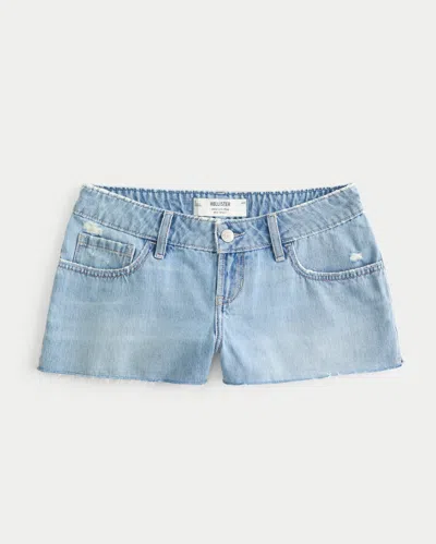 Hollister Ultra Low-rise Ripped Medium Wash Mini Denim Shorts In Blue