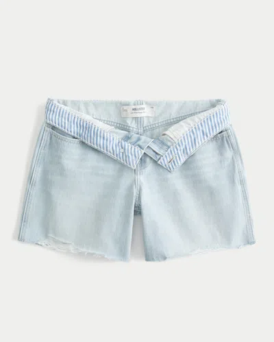 Hollister Low-rise Light Wash Baggy Denim Shorts 5" In White