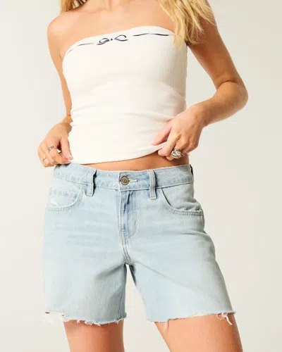 Hollister Low-rise Light Wash Baggy Denim Shorts 5" In White