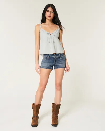 Hollister Low-rise Medium Wash Denim Shortie Shorts In Gray