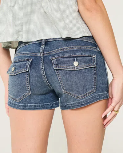 Hollister Low-rise Medium Wash Denim Shortie Shorts In Gray